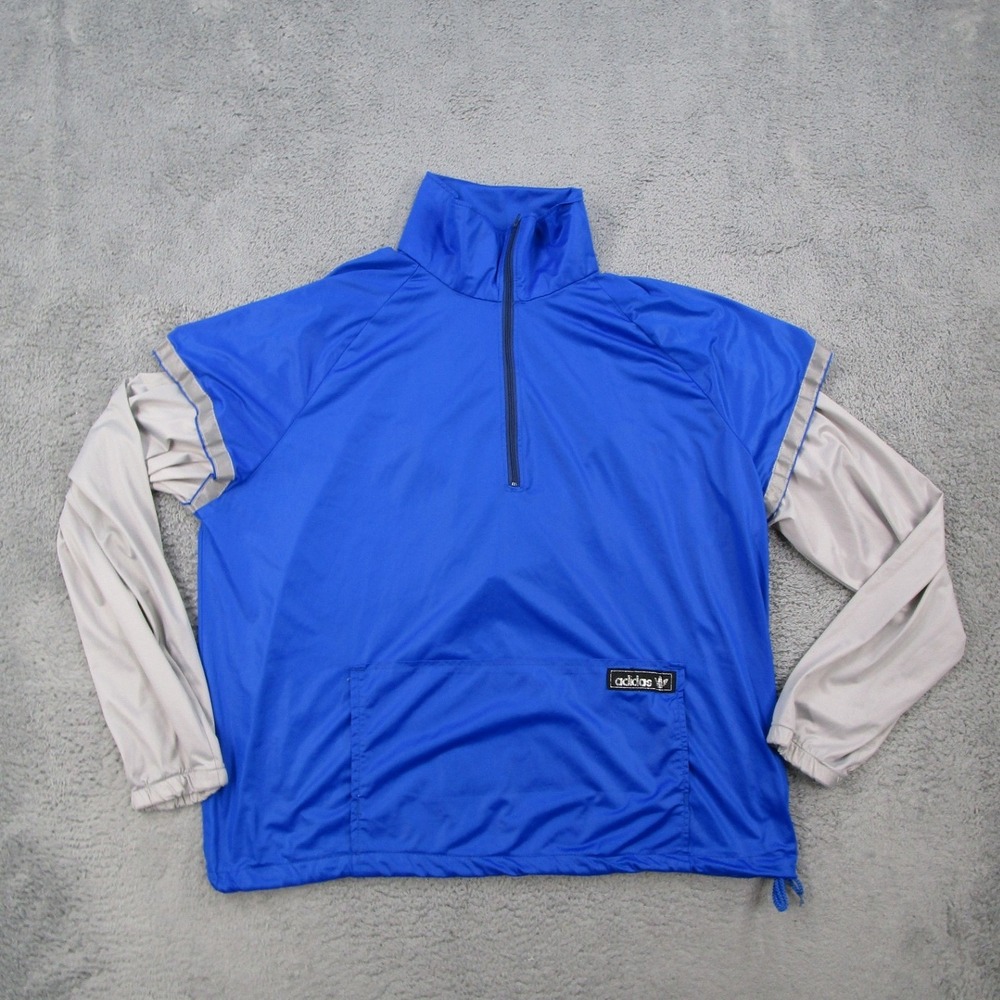 Vintage Adidas Gamex Windbreaker Mens Large Blue Grey 1/4 Zip Pullover Jacket